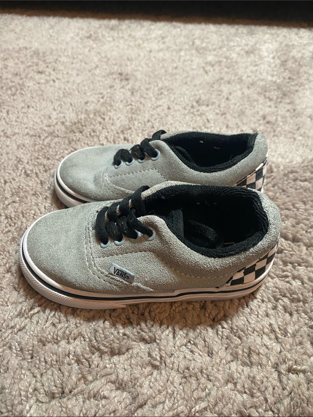 Vans Era Kids Gray Suede Sneakers with Black Checker Heel